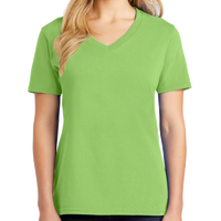 Port & Co Women's Core Cotton V Neck Tee, Lime, Front view