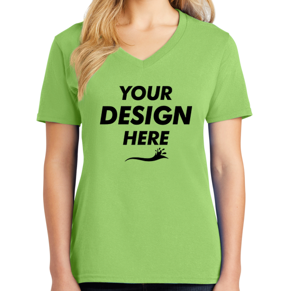 Port & Co Women's Core Cotton V Neck Tee, Lime, Front view, Mockup