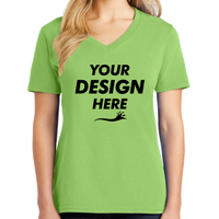 Port & Co Women's Core Cotton V Neck Tee, Lime, Front view, Mockup