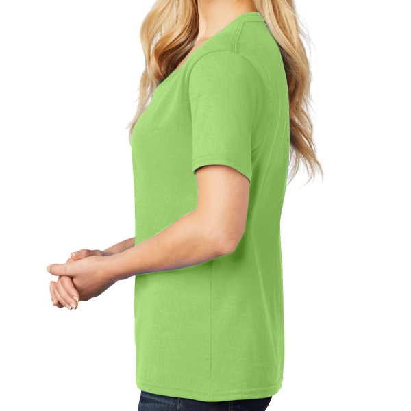 Port & Co Women's Core Cotton V Neck Tee, Lime, Left Sleeve view