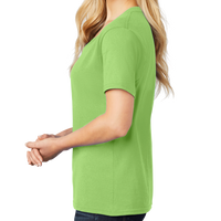 Port & Co Women's Core Cotton V Neck Tee, Lime, Left Sleeve view