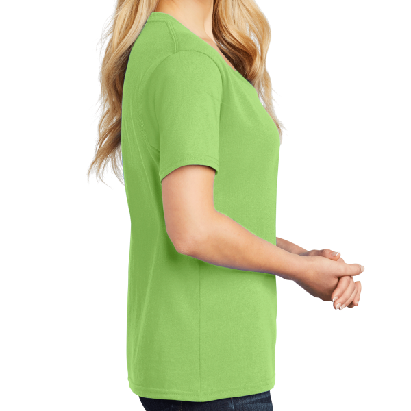 Port & Co Women's Core Cotton V Neck Tee, Lime, Right Sleeve view