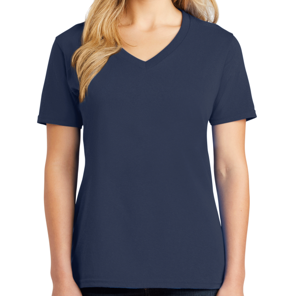 Port & Co Women's Core Cotton V Neck Tee, Navy, Front view