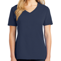 Port & Co Women's Core Cotton V Neck Tee, Navy, Front view