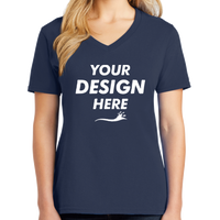 Port & Co Women's Core Cotton V Neck Tee, Navy, Front view, Mockup