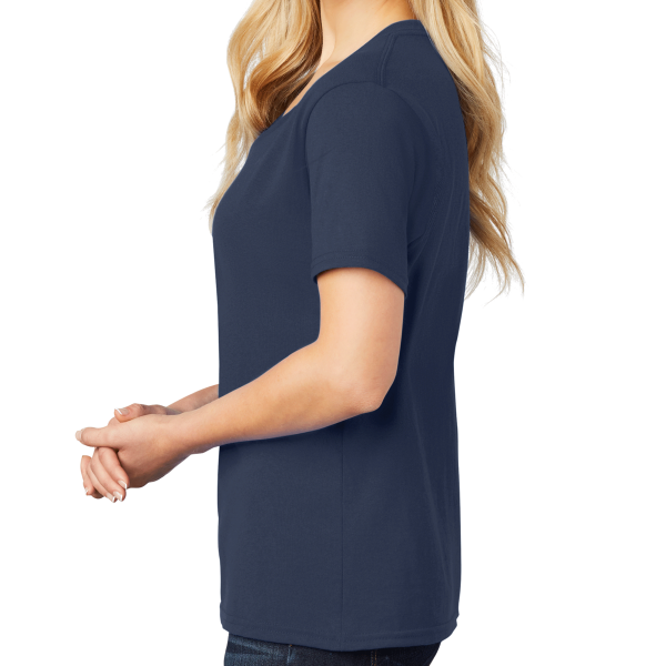 Port & Co Women's Core Cotton V Neck Tee, Navy, Left Sleeve view