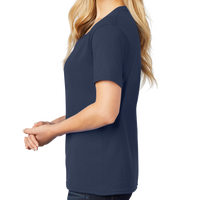 Port & Co Women's Core Cotton V Neck Tee, Navy, Left Sleeve view