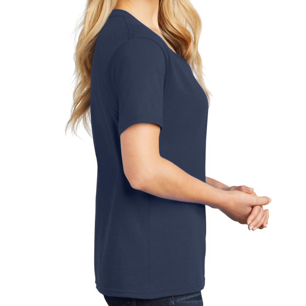 Port & Co Women's Core Cotton V Neck Tee, Navy, Right Sleeve view