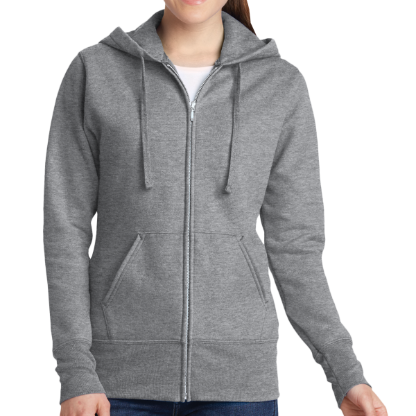 Port & Co Women's Core Fleece Full Zip Hooded Sweatshirt, Athletic Heather, Front view