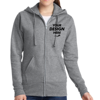 Port & Co Women's Core Fleece Full Zip Hooded Sweatshirt, Athletic Heather, Front view, Mockup