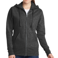 Port & Co Women's Core Fleece Full Zip Hooded Sweatshirt, Dark Heather Grey, Front view