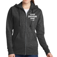 Port & Co Women's Core Fleece Full Zip Hooded Sweatshirt, Dark Heather Grey, Front view, Mockup