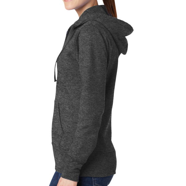Port & Co Women's Core Fleece Full Zip Hooded Sweatshirt, Dark Heather Grey, Left Side view