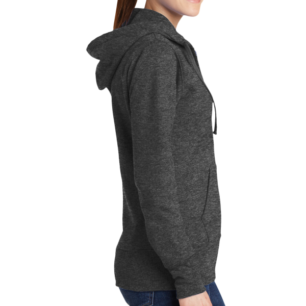 Port & Co Women's Core Fleece Full Zip Hooded Sweatshirt, Dark Heather Grey, Right Side view