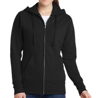 Port & Co Women's Core Fleece Full Zip Hooded Sweatshirt, Jet Black, Front view