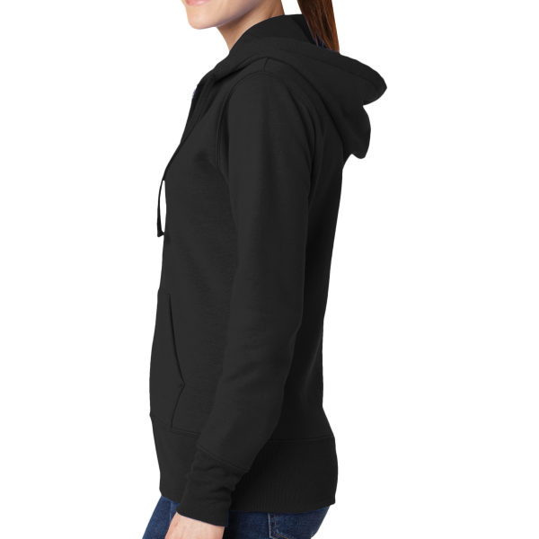 Port & Co Women's Core Fleece Full Zip Hooded Sweatshirt, Jet Black, Left Side view