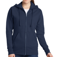 Port & Co Women's Core Fleece Full Zip Hooded Sweatshirt, Navy, Front view