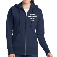 Port & Co Women's Core Fleece Full Zip Hooded Sweatshirt, Navy, Front view, Mockup