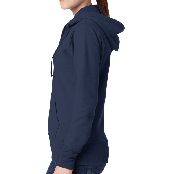 Port & Co Women's Core Fleece Full Zip Hooded Sweatshirt, Navy, Left Side view