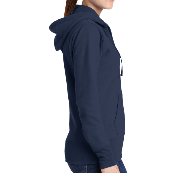 Port & Co Women's Core Fleece Full Zip Hooded Sweatshirt, Navy, Right Side view