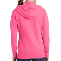 Port & Co Women's Core Fleece Full Zip Hooded Sweatshirt, Neon Pink, Back view