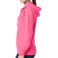 Port & Co Women's Core Fleece Full Zip Hooded Sweatshirt, Neon Pink, Left Side view