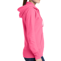 Port & Co Women's Core Fleece Full Zip Hooded Sweatshirt, Neon Pink, Right Side view