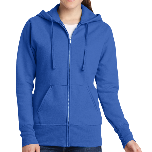 Port & Co Women's Core Fleece Full Zip Hooded Sweatshirt, Royal, Front view
