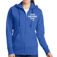 Port & Co Women's Core Fleece Full Zip Hooded Sweatshirt, Royal, Front view, Mockup