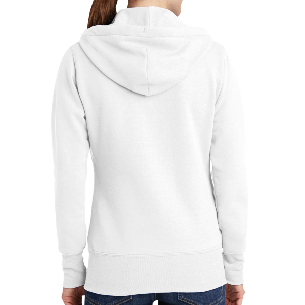 Port & Co Women's Core Fleece Full Zip Hooded Sweatshirt, White, Back view