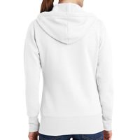 Port & Co Women's Core Fleece Full Zip Hooded Sweatshirt, White, Back view