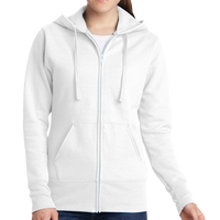 Port & Co Women's Core Fleece Full Zip Hooded Sweatshirt, White, Front view