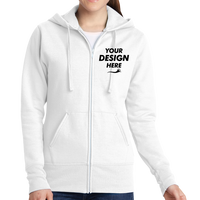 Port & Co Women's Core Fleece Full Zip Hooded Sweatshirt, White, Front view, Mockup