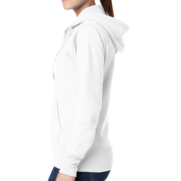 Port & Co Women's Core Fleece Full Zip Hooded Sweatshirt, White, Left Side view