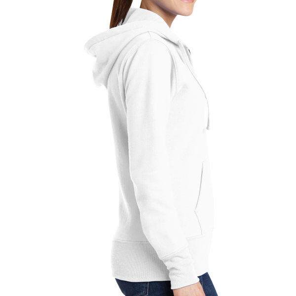 Port & Co Women's Core Fleece Full Zip Hooded Sweatshirt, White, Right Side view