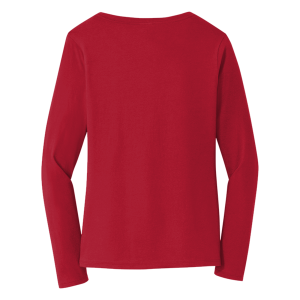Port & Co Women's Long Sleeve Fan Favorite V Neck Tee, Bright Red, Back view