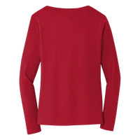 Port & Co Women's Long Sleeve Fan Favorite V Neck Tee, Bright Red, Back view
