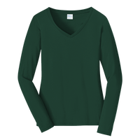 Port & Co Women's Long Sleeve Fan Favorite V Neck Tee, Forest Green, Front view