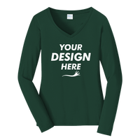 Port & Co Women's Long Sleeve Fan Favorite V Neck Tee, Forest Green, Front view, Mockup