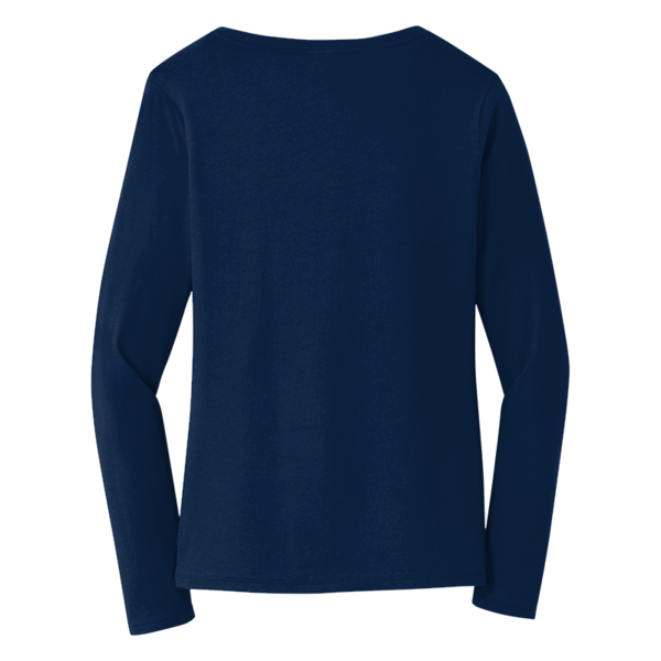 Port & Co Women's Long Sleeve Fan Favorite V Neck Tee, Team Navy, Back view