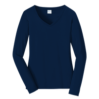 Port & Co Women's Long Sleeve Fan Favorite V Neck Tee, Team Navy, Front view