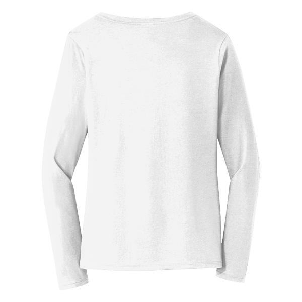 Port & Co Women's Long Sleeve Fan Favorite V Neck Tee, White, Back view