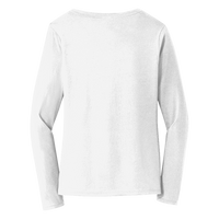Port & Co Women's Long Sleeve Fan Favorite V Neck Tee, White, Back view
