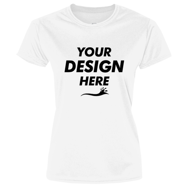 Port & Co Women's Performance Tee, White, Front view, Mockup