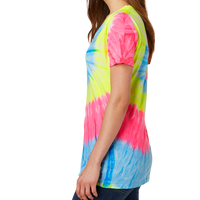 Port & Co Women's Tie Dye V Neck Tee, Neon Rainbow, Left side view