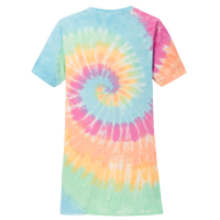 Port & Co Women's Tie Dye V Neck Tee, Pastel Rainbow, Back view