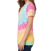 Port & Co Women's Tie Dye V Neck Tee, Pastel Rainbow, Left side view
