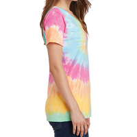 Port & Co Women's Tie Dye V Neck Tee, Pastel Rainbow, Right side view