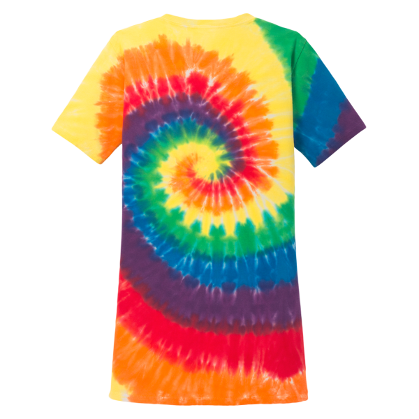 Port & Co Women's Tie Dye V Neck Tee, Rainbow, Back view