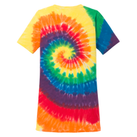 Port & Co Women's Tie Dye V Neck Tee, Rainbow, Back view
